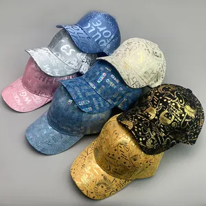 Detailed collection of street style baseball caps with metallic and laser reflective textures