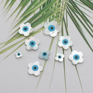 Blumenperlen aus natürlicher Meeresmuschel mit Evil Eye Mitte für DIY Schmuck und Ketten