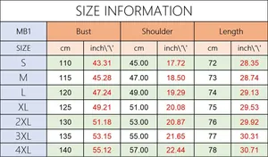 Detailed size chart for summer shirt and shorts set including bust and shoulder measurements