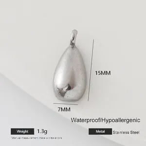 Detailed view of teardrop stainless steel pendant measuring 15mm by 7mm and weighing 1.3g