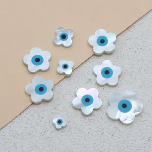 Blumenperlen aus Muschel mit blauem bösen Blick für DIY-Schmuck in verschiedenen Größen
