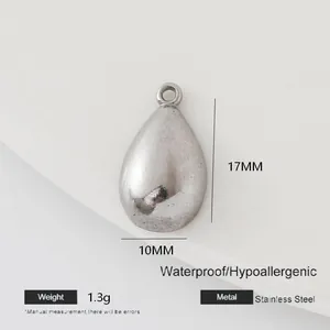 Detailed view of teardrop stainless steel pendant with 17mm by 10mm dimensions