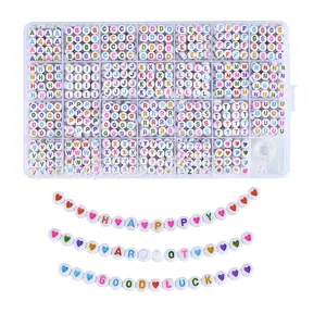DIY jewelry kit with colorful A-Z alphabet beads and elastic thread in a storage box