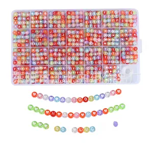 DIY jewelry kit with colorful 24-grid alphabet beads and creative letter bracelet examples