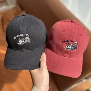 Kids' cotton baseball cap with cute Shiba Inu embroidery and Ready Go! lettering