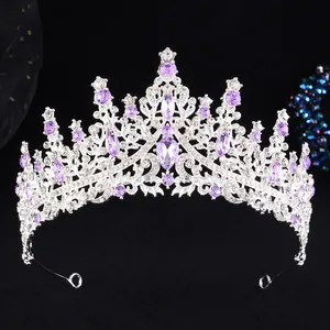 Detail of European bridal crown with purple crystals and silver alloy rhinestones