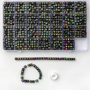 DIY Alphabet Beads Kit Acrylic A-Z Square Letter Beads With Elastic Cord And Storage Box For Jewelry Making Craft Activity
