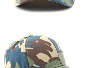 Detailed view of camouflage baseball cap with blue and green patterns and durable stitching