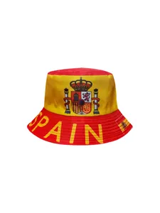 Détail du chapeau bob Espagne avec armoiries nationales et texte SPAIN jaune vif
