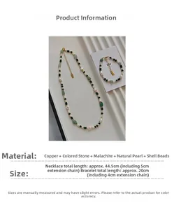Size chart for green aventurine necklace and bracelet with natural pearls and stones