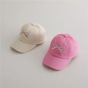 Casquette De Baseball En Coton Brodé Nœud Pour Filles Protection Solaire Respirante Réglable Pour Enfants 2-8 Ans