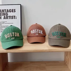 Casquettes de baseball vintage en coton pour enfants avec broderie Boston 1630 en couleurs