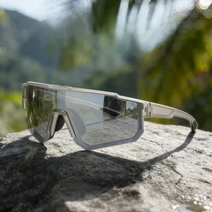 Detail of grey TR frame and HD polarized lenses on outdoor sports sunglasses
