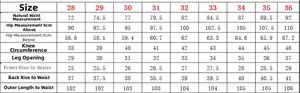 Detailed size chart for men's vintage slim fit jeans with waist and length measurements