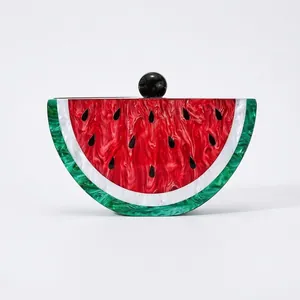 Fruit Shape Evening Clutch Bag Acrylic Watermelon Orange Marble Texture Shoulder Chain Purse For Women Wedding Party