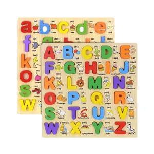 Educational wooden alphabet puzzle set for kids featuring colorful 3D capital letters