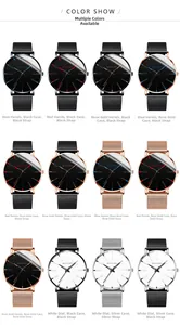 Multi-color selection of minimalist quartz watches with mesh straps and diverse dial finishes