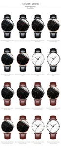Collection of quartz watches featuring leather straps and colored pointers in various finishes