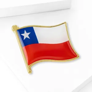 Gold-plated Chile flag enamel brooch pin with red blue and white colors for clothing