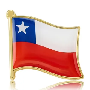 Chilean national flag enamel brooch with golden finish and waving effect on white background