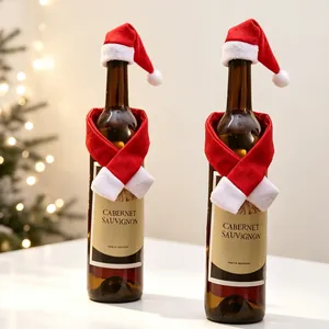 Christmas Wine Bottle Decoration Mini Hat And Scarf Non Woven Fabric Festive Table Dinner Party Home Bar Ornaments Red White