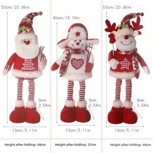 Detailed size chart of telescopic Christmas plush dolls with height and width dimensions