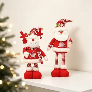 Knitted Christmas standing dolls featuring Santa Claus and reindeer for holiday decoration
