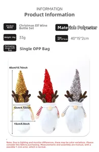 Detailed dimensions of the Christmas gnome wine bottle cover in sequins and polyester