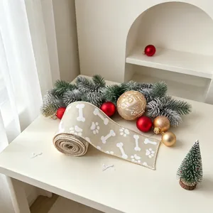 Ruban à carreaux avec os et pattes de chien pour emballage cadeau de Noël