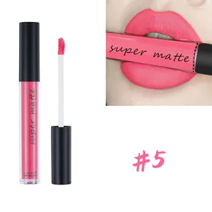 Matte liquid lipstick shade #5 macro view with wand applicator and lip swatch result
