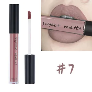 Close-up of matte liquid lipstick in shade #7 on lips with velvet finish and applicator