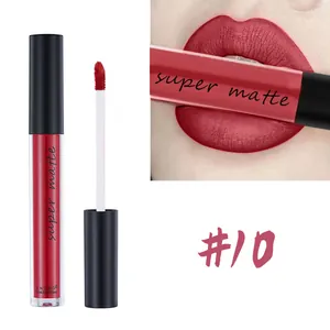 Matte liquid lipstick in shade #10 with applicator and lip swatches for detail
