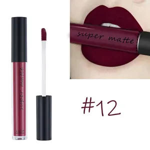 Matte waterproof liquid lipstick #12 dark burgundy shade with high-pigment velvet finish