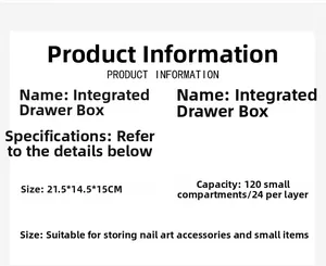 Detailed size specifications for 120 slots nail art storage box with 5 drawer layers