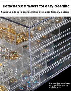 Detail view of transparent acrylic drawer storage box with 120 compartments for nail art