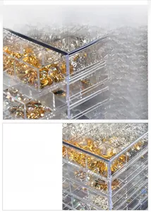 Detail of thickened clear acrylic drawer with rounded corners for nail art storage