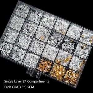 24-grid transparent plastic nail art organizer box with 3.5x3.5cm compartments