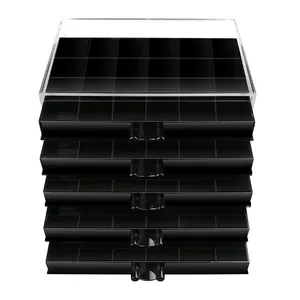 Five-tier black acrylic nail art organizer box with transparent top and 120 grid drawers