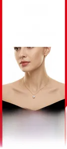 Close-up of elegant pear-cut moissanite pendant on 925 sterling silver chain worn by a model