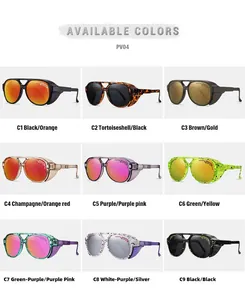 Detailed matrix display of nine colorful polarized cycling sunglasses in various frame tints