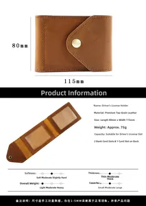 Detailed view of brown crazy horse leather driver license cover with multiple card slots