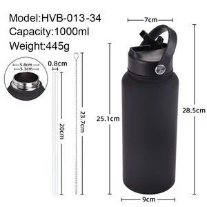 Μαύρο θερμός 1000ml από ανοξείδωτο ατσάλι με καλαμάκι και σετ βούρτσας καθαρισμού