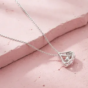Polished silver stainless steel necklace with dancing zircon heart-shaped pendant