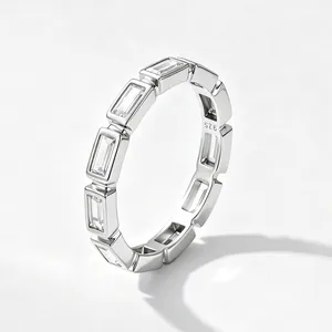 Polished S925 sterling silver ring with baguette cut cubic zirconia eternity band