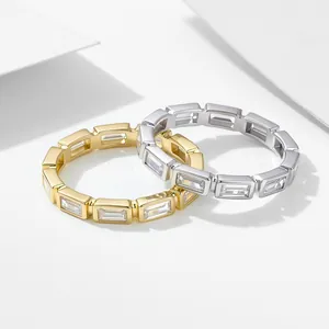 Minimalist S925 silver rings with baguette-cut zircon in gold and silver finishes