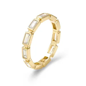 Elegance 18k gold plated s925 silver ring featuring baguette-cut zircon gemstones