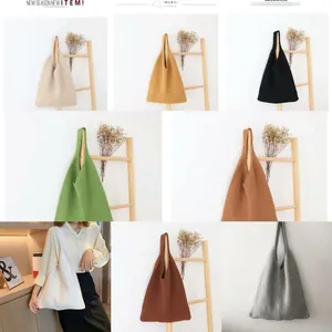 Minimalist knit tote bag in various colors with retro hollow out crochet design