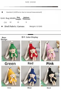 Detailed size chart and specifications for the cartoon bear canvas chest bag for kids