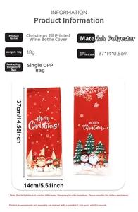 Detailed size chart and dimensions of the festive polyester Christmas wine bottle covers