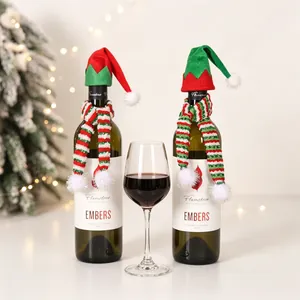 Christmas Wine Bottle Cover Decoration Knit Elf Hat And Striped Scarf For Festive Holiday Party Table Decor
